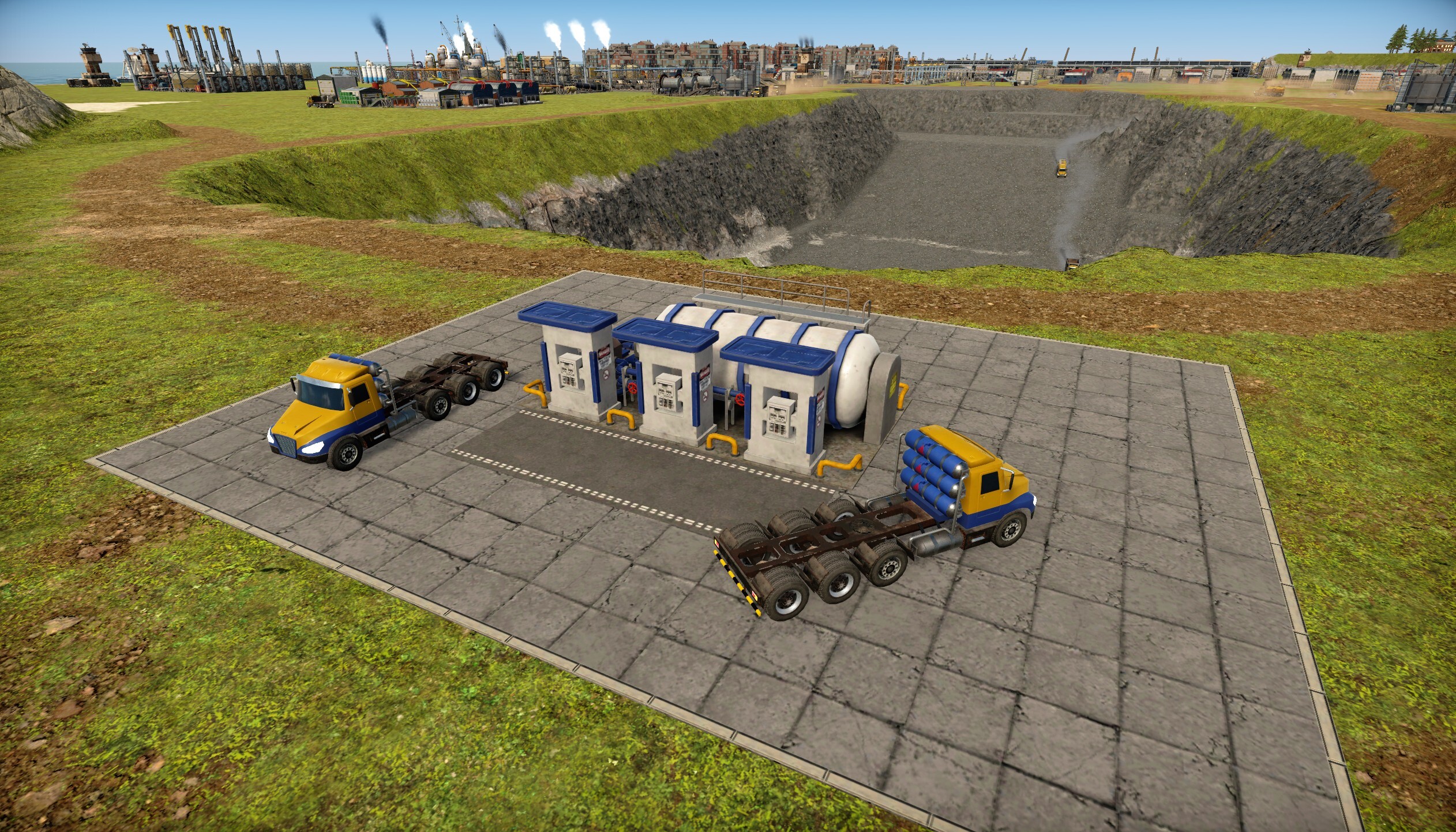 New hydrogen trucks next to the new hydrogen fuel station.