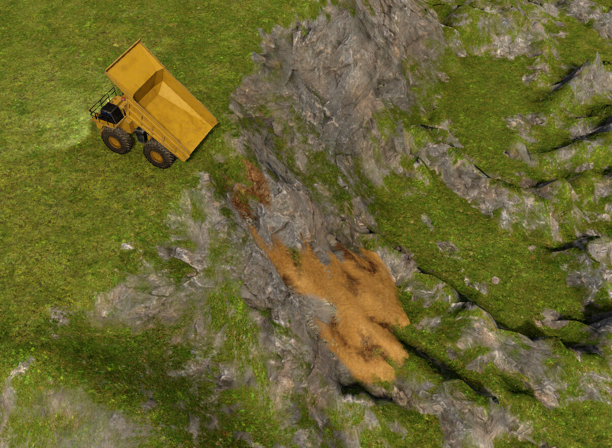 Sand falling from the truck no longer disrupts the rock wall underneath! You can also see the new rock texture!
