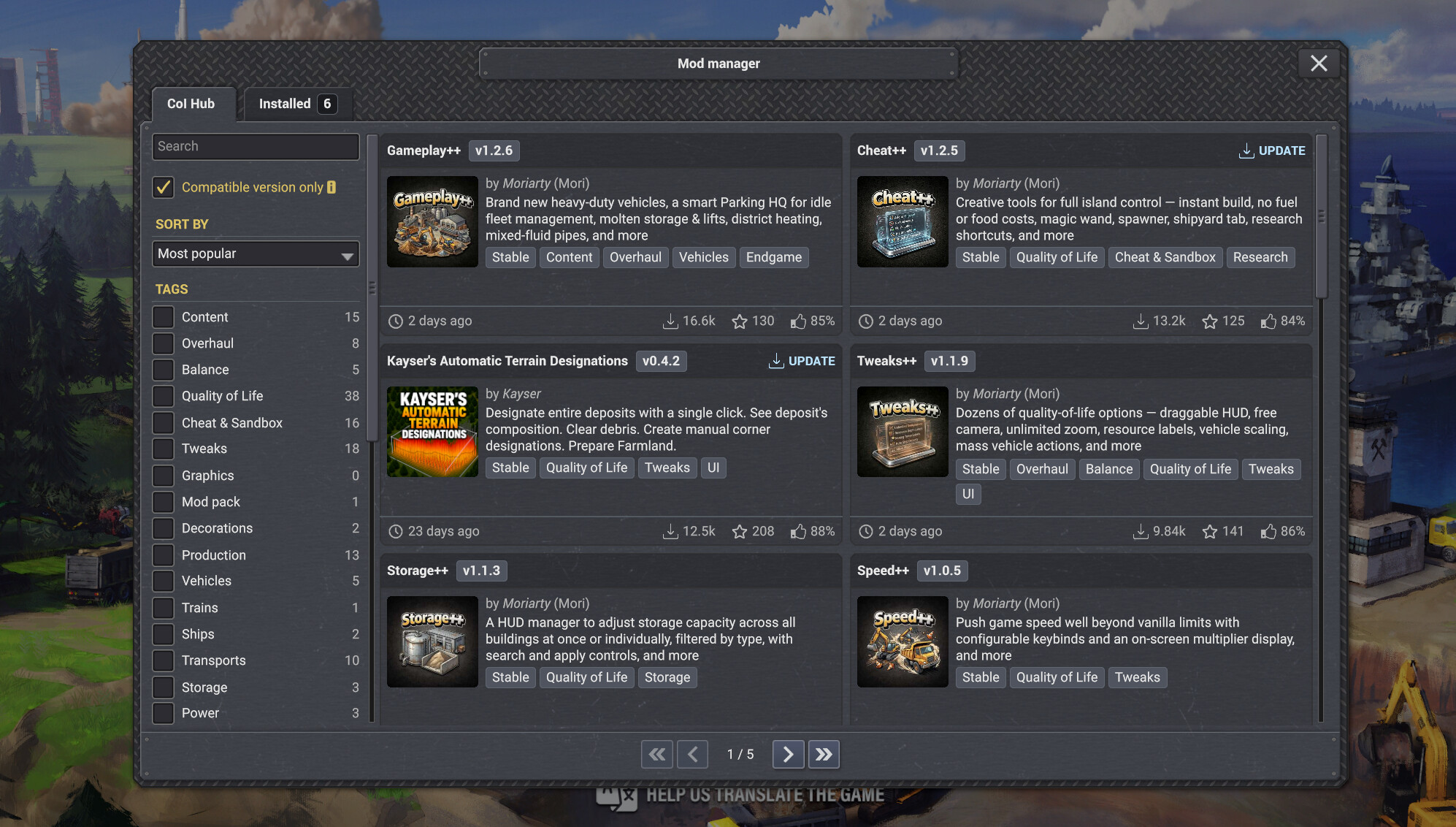 The new in-game mod manager that gets data straight from the Hub.