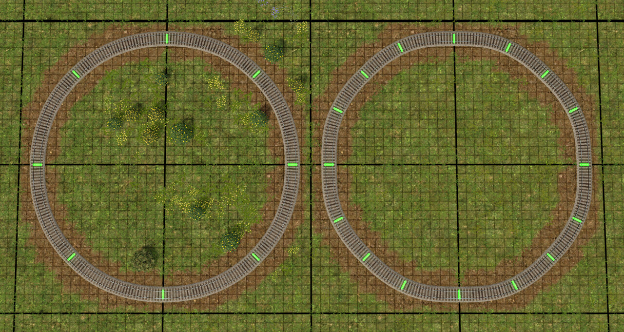 Comparison of 8 (left) vs. 16 (right) subdivisions of a circle. The 16-way is noticeably more potato-shaped but offers twice as many connection points for potential forks.