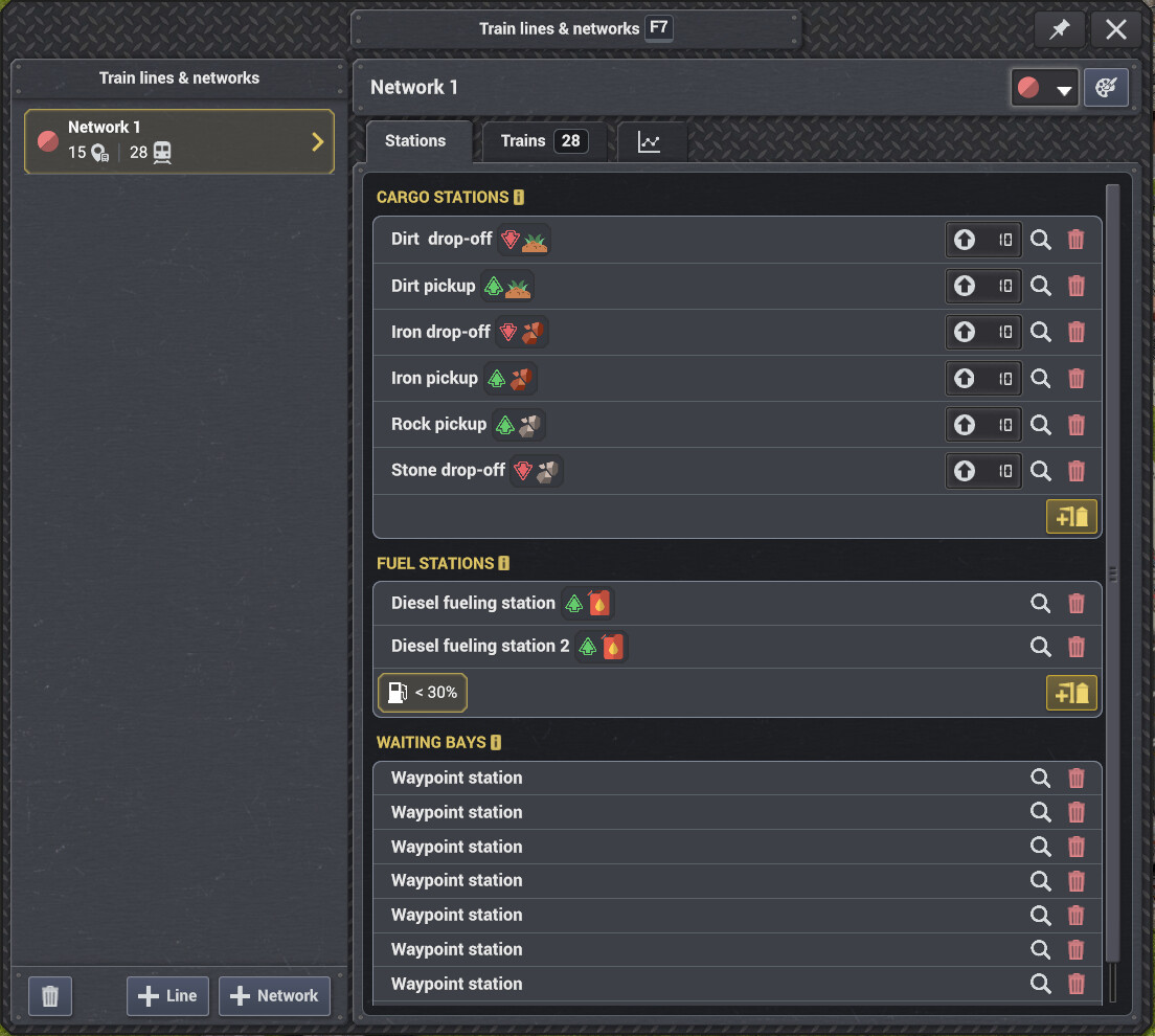 The new train network configuration interface.