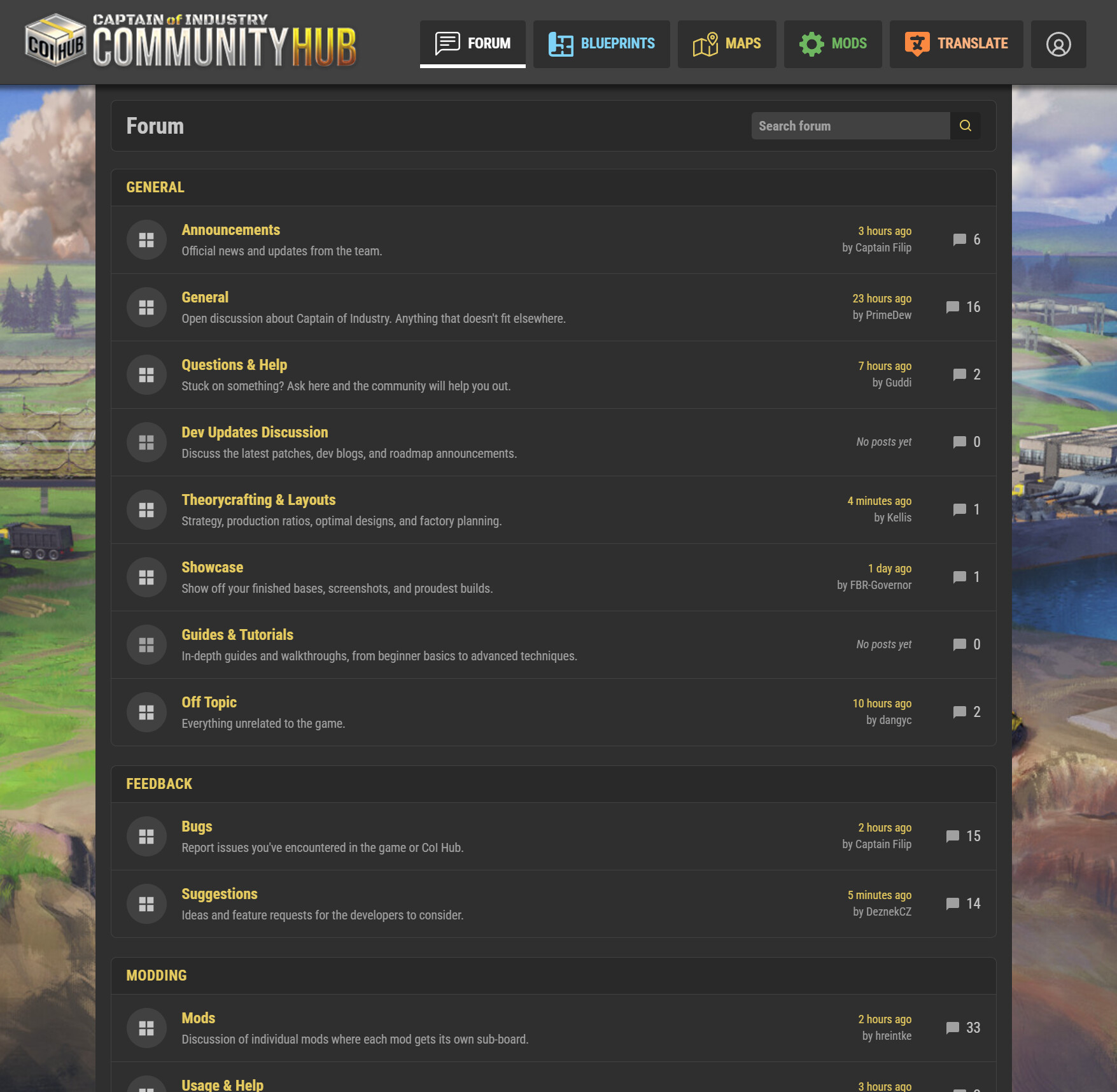 The front page of the new forum.
