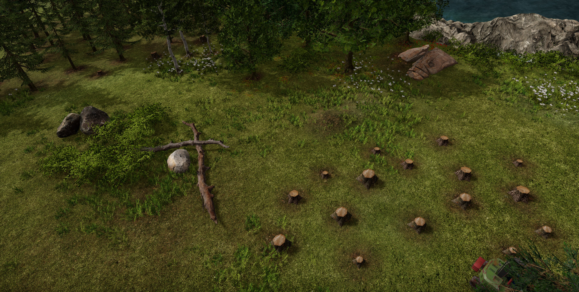 Close-up of the new terrain prototype including new props.