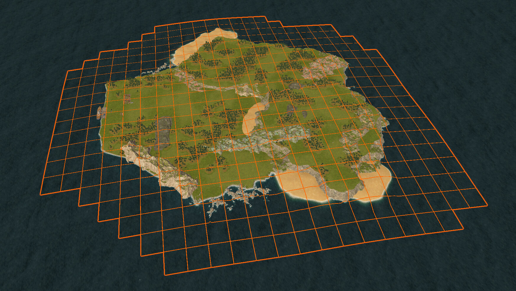 Visualization of terrain chunks in the old terrain representation. Notice that the map boundary is not rectangular.