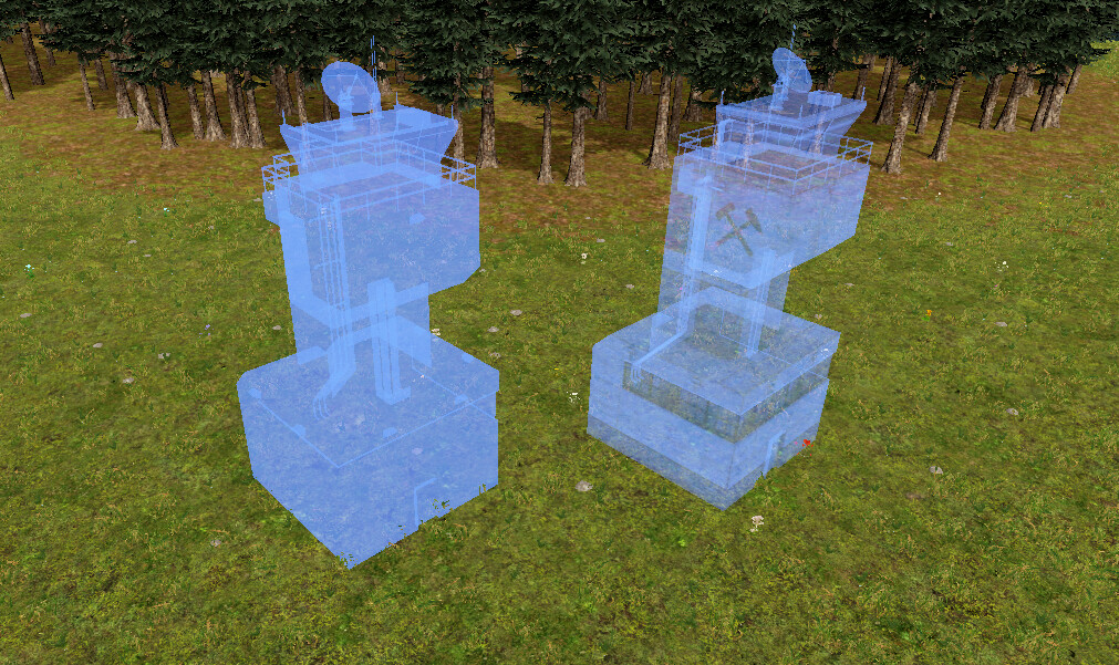 Example of blueprint of mining tower. Left is how it looked until now, right is the new version. Notice the subtle details of the constructed building