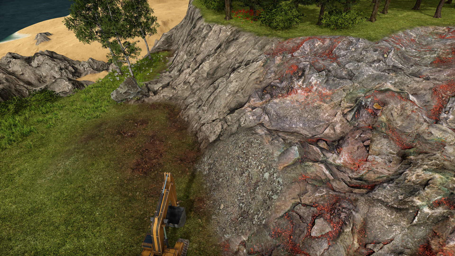 Close-up of the new terrain prototype with new textures of rock and iron ore.