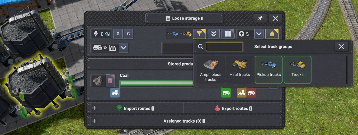 Set which truck types can access a specific storage. If you don’t set anything, the storage inherits its logistics zone settings.