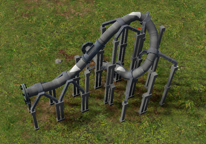 A complex pipe transport with many pillars attached properly