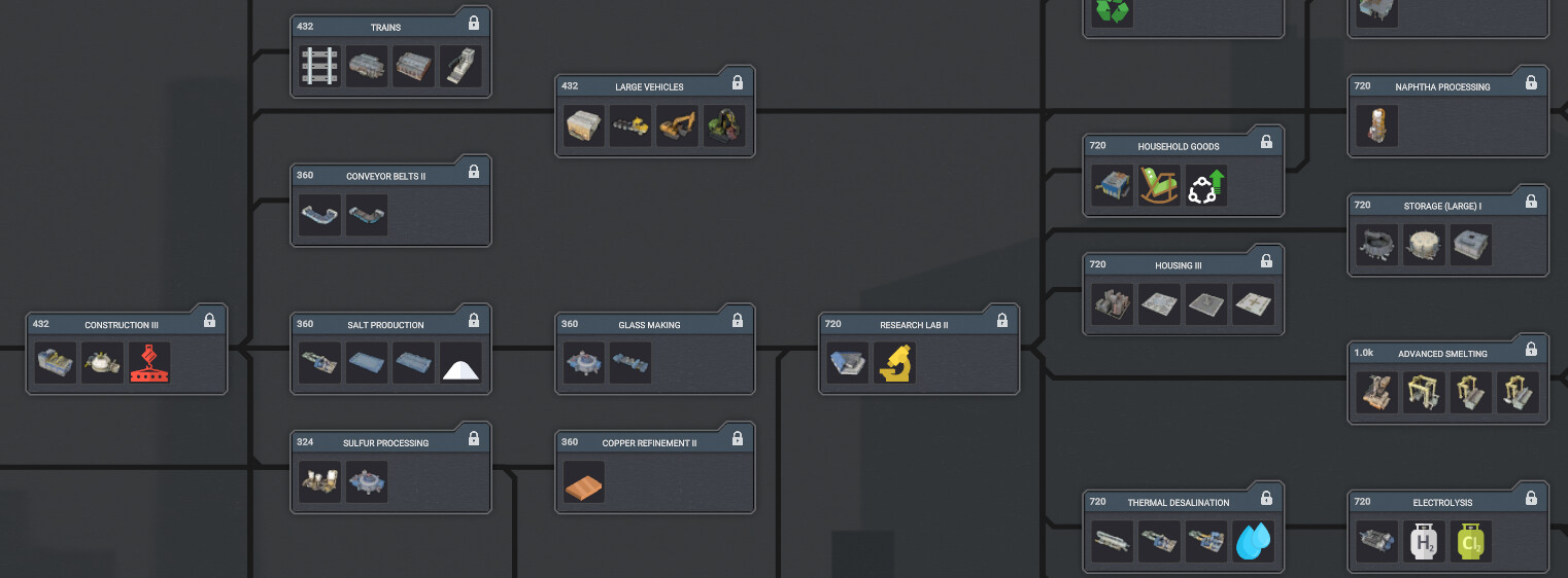 Glass comes earlier now in the research tree right when large vehicles come. You can also see the research tree in our new UI.