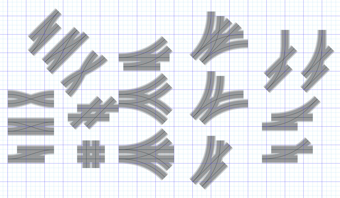 An extended track set of double-track crossings.