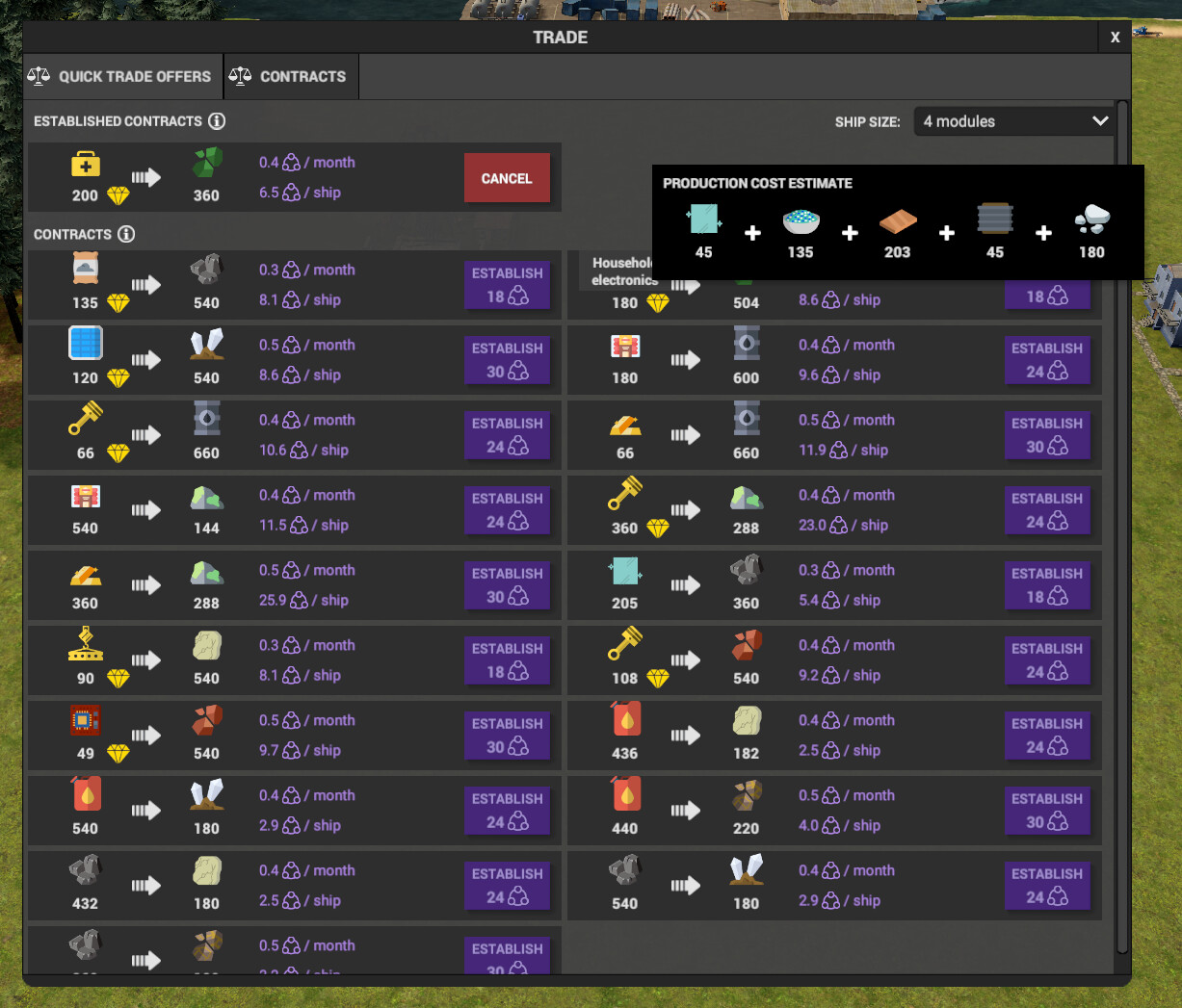 Contracts exchange whatever quantity is delivered. The dropdown on top allows to select the size of a ship used for better estimates.