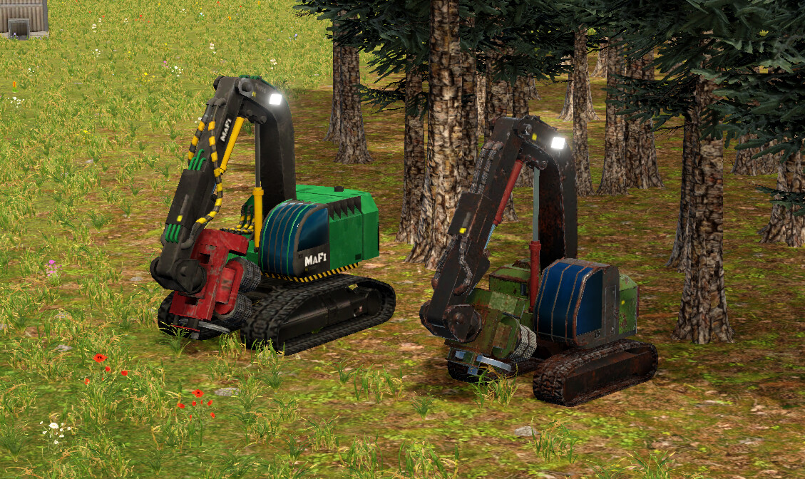 A new starting tree harvester (right) next to its big brother (left)