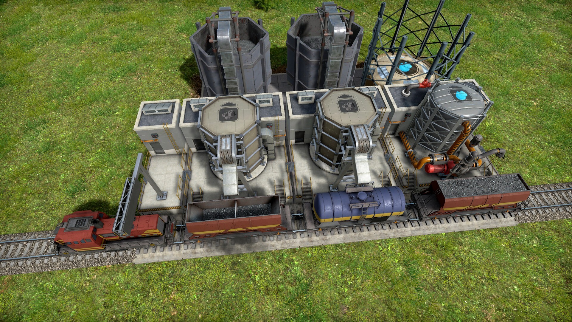 A train with coal-water-coal wagons visiting stations with coal-coal-water modules. The first alignment according to our old logic was to align the first wagon with the forward-most coal module, but this caused the water wagon to “overshoot” and never get serviced.