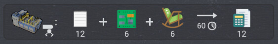 Recipe for office supplies production. Exact quantities are not yet balanced.