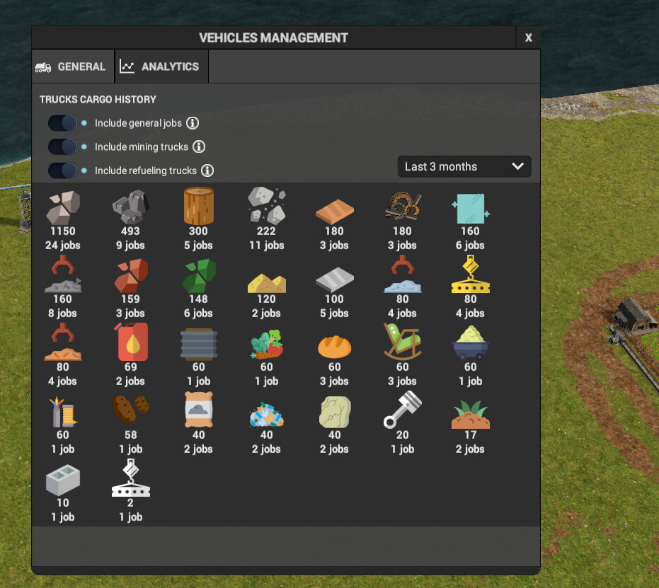 The new vehicle jobs panel with several filter options