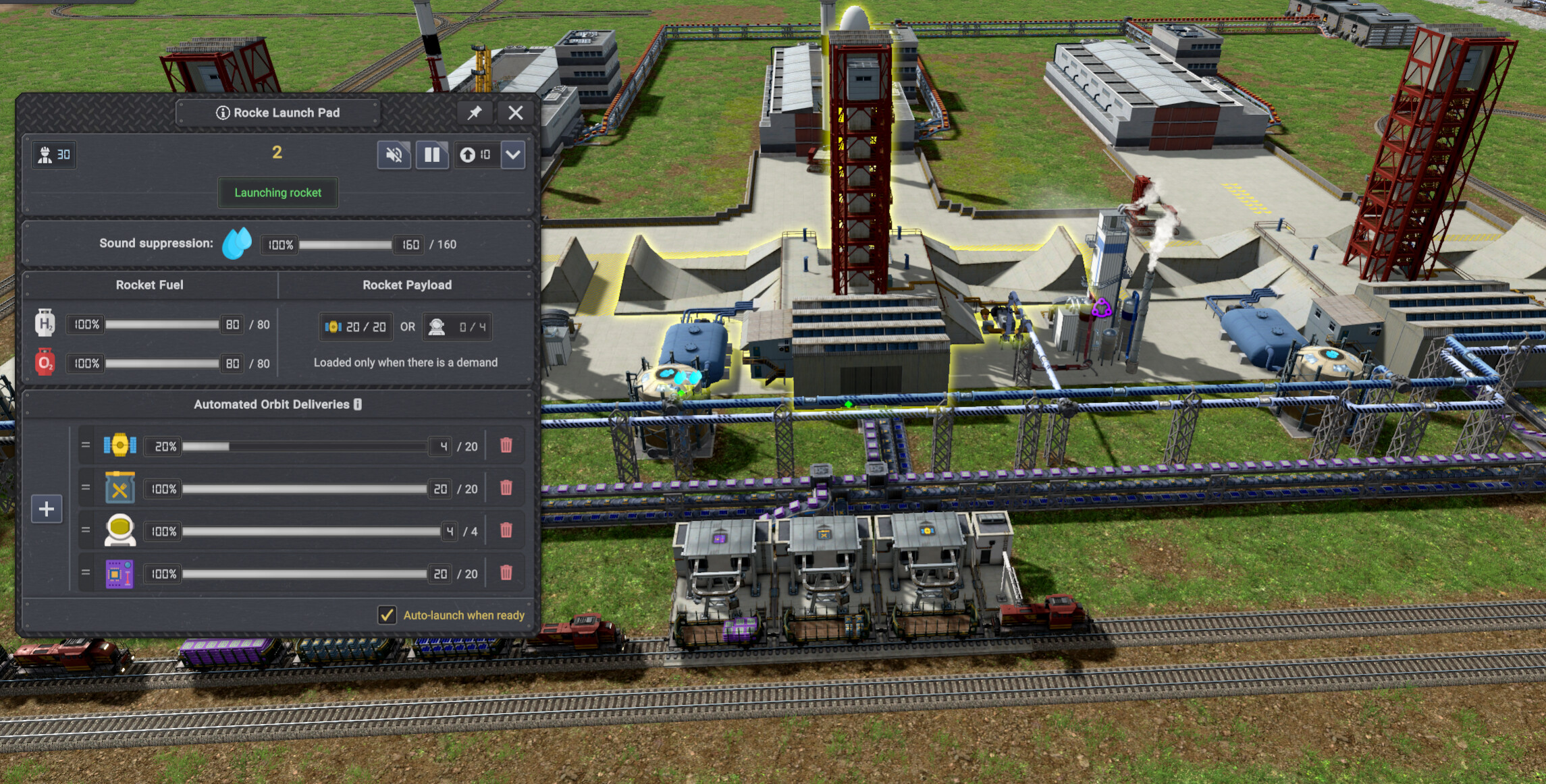 The launch pad will be able to load products onto rockets and dispatch them automatically. Products get supplied via ports.