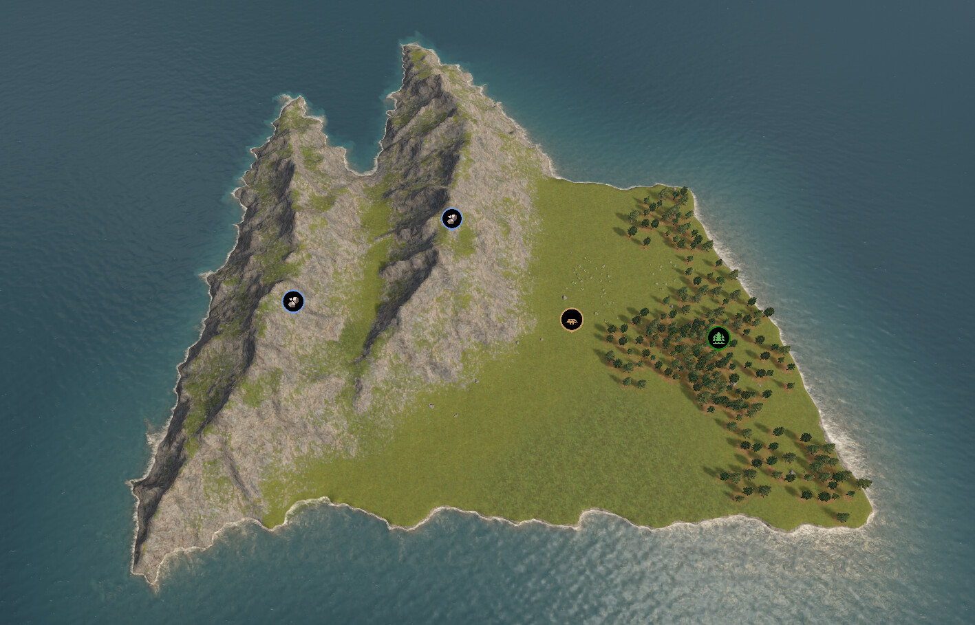 The previous island, but with another duplicated mountain, which was also resized.