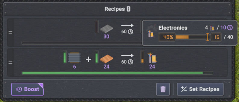 A “floater” shown on mouse hover over a recipe product showing more details about the buffer.