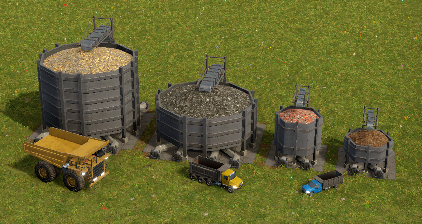 New loose material storages have open tops so you can clearly see what is being stored (trucks for scale).