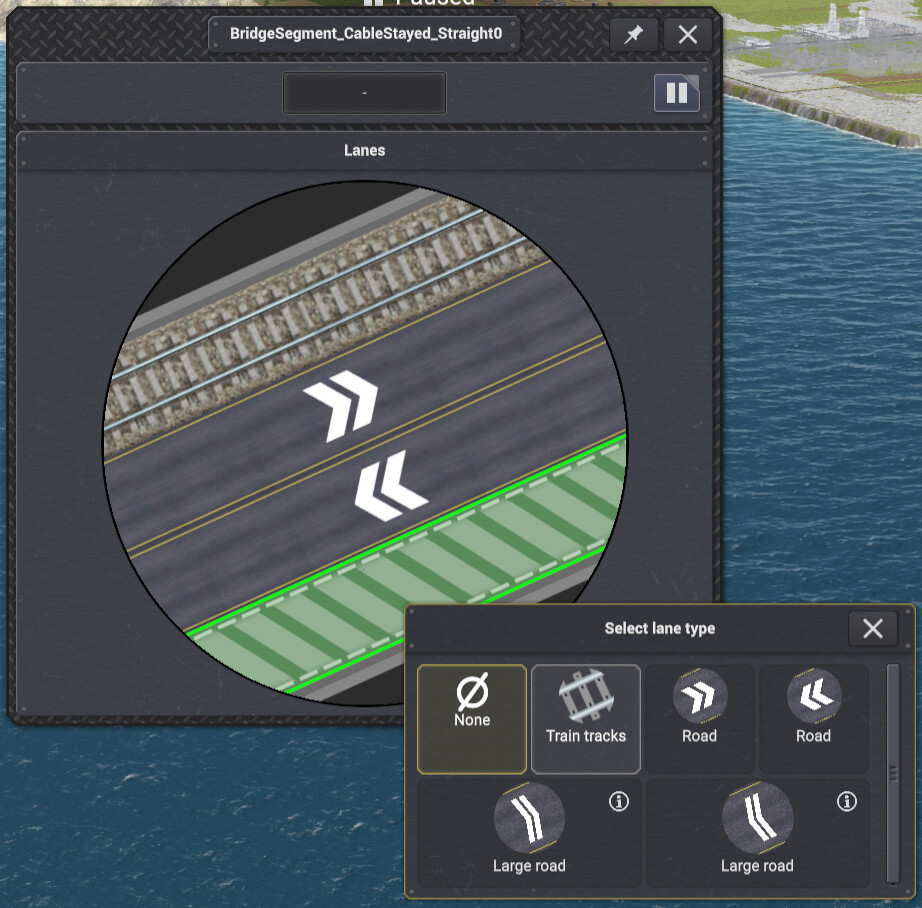 Bridge lane selection UI prototype. This example shows a 4-lane bridge.